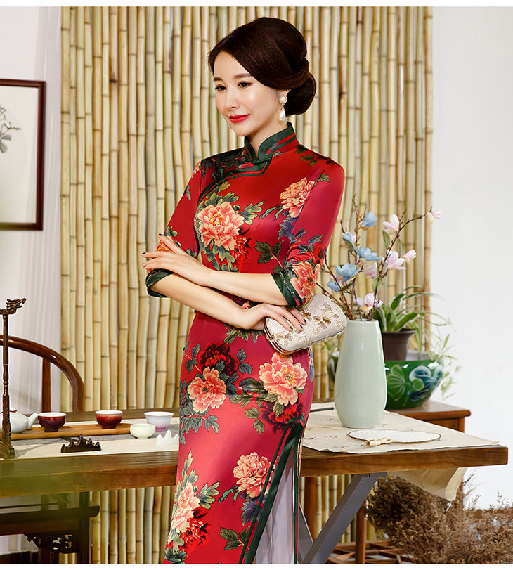 gsj9304牡丹复古长款旗袍