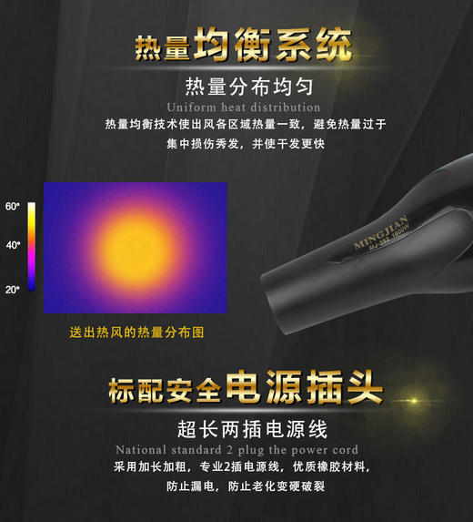 【家用电器】美发电吹风机1600W家用大功率理发店吹风机 代发吹风筒礼品电器 商品图4