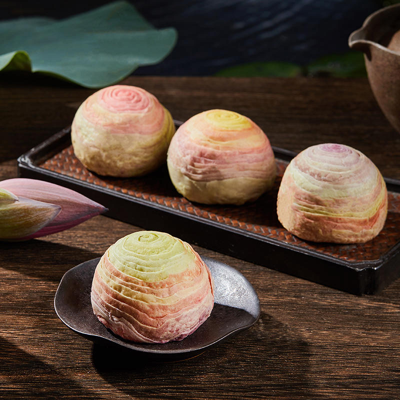 akoko中秋五彩潮式酥皮月饼手工海苔蛋黄月饼礼盒装