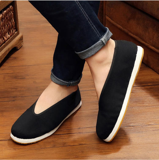 全胶圆口老北京布鞋男春季中国风千层底布鞋黑中老年爸爸鞋休闲鞋透气