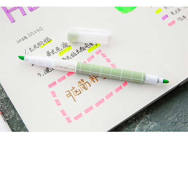 三年二班双头格子荧光笔标记笔学生用粗划重点彩色记号笔划线笔