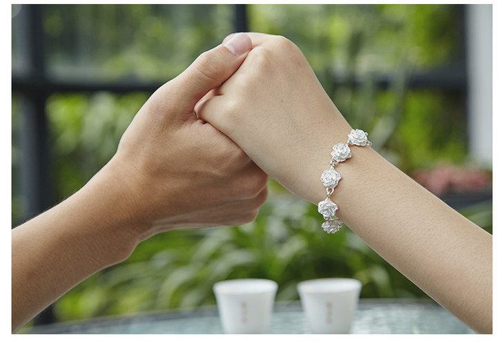 国春银饰丨耀目爱情花 玫瑰银手链 顺丰包邮