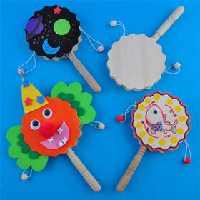 幼儿园课堂手工DIY创意手工本色拨浪鼓材料包不含配件