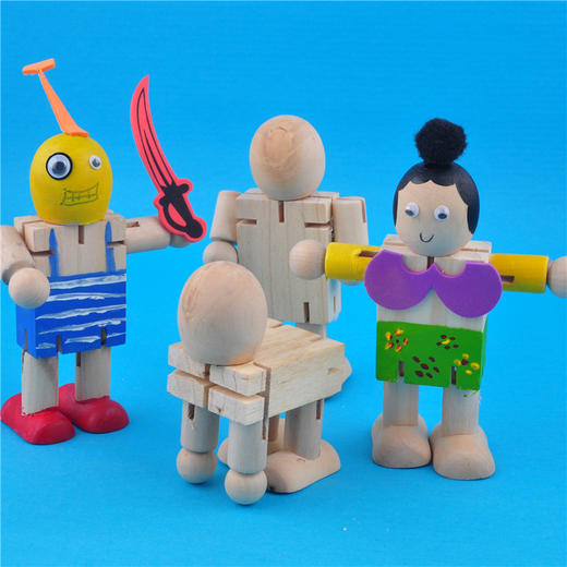 幼儿园课堂手工DIY创意手工，白坯木质活动关节木头人材料包 商品图9