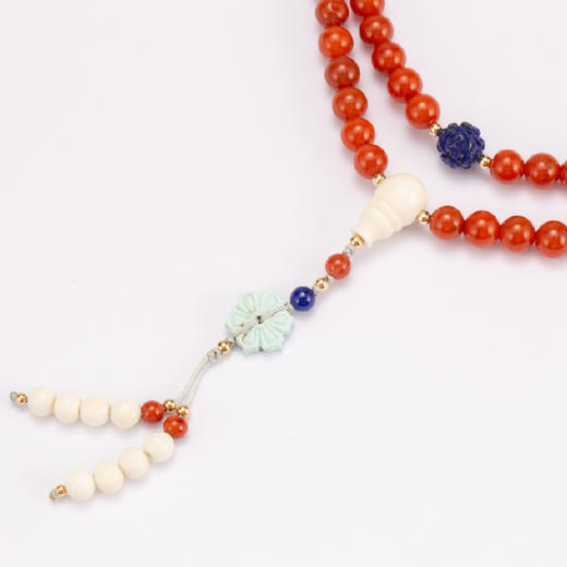 天然南红配猛犸象牙松石青金石108颗佛珠毛衣链紅色手链贵气高档礼物 商品图5