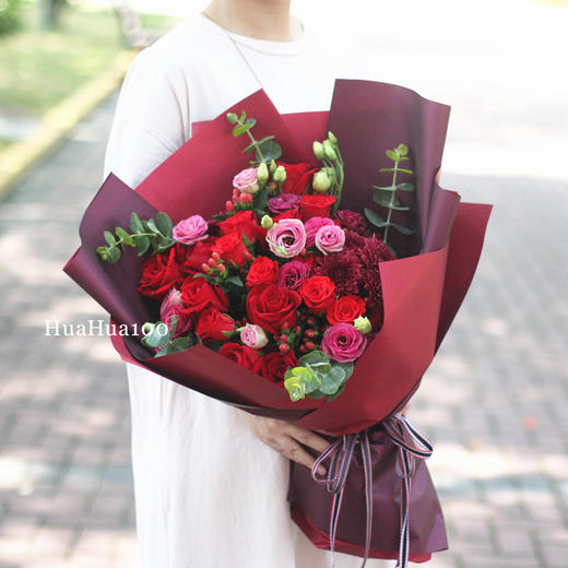 醉酒探戈丨19朵/33朵/52朵  红玫瑰红蔷薇混合花束 商品图0