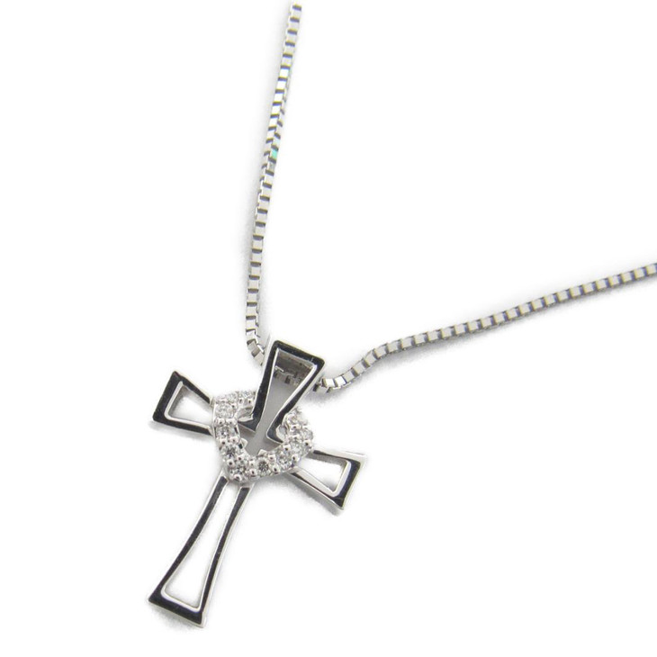 k18白金 钻石十字架项链 0.06克拉