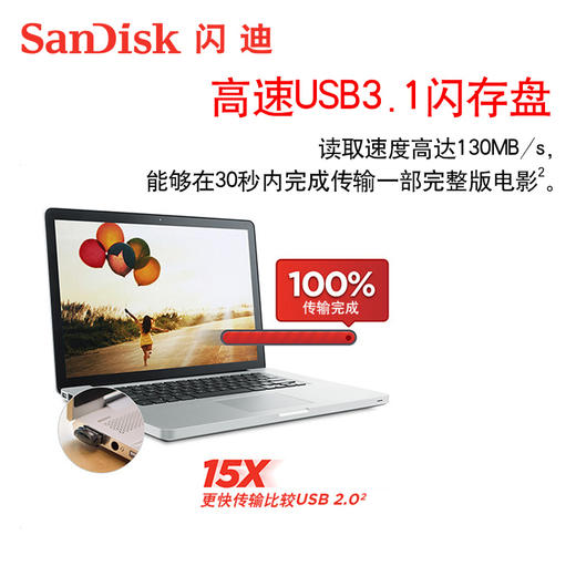 闪迪U盘128g闪存盘 高速usb3.1CZ430酷豆 128g迷你车载电脑优盘 商品图2