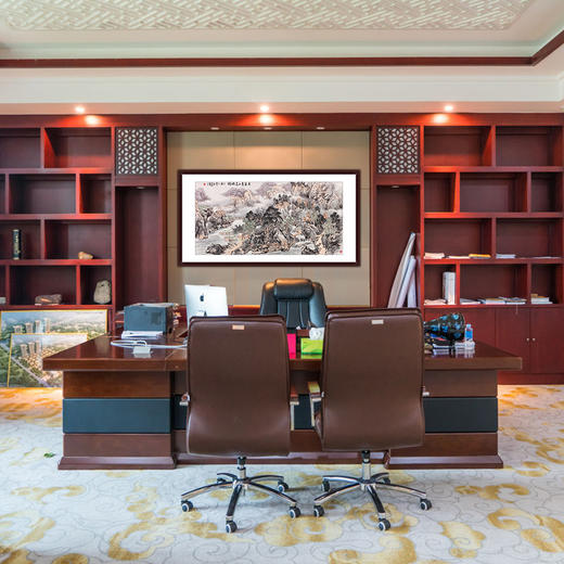 湖山画苑山水国画客厅办公室挂画手绘真迹画我家青山真妩媚陈子贞