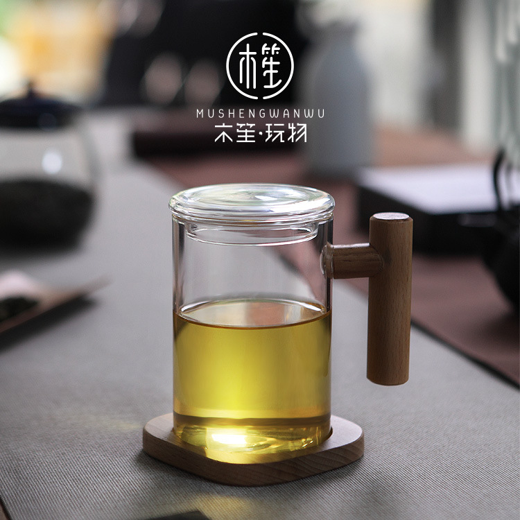 【香茶需好器，好器衬香茶】创意木盖高硼硅玻璃泡茶杯，透明品茗花茶杯