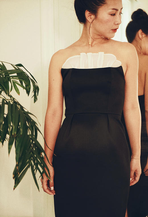 AtelierMissLu /Eartha 黑色纱褶抹胸裙 商品图3