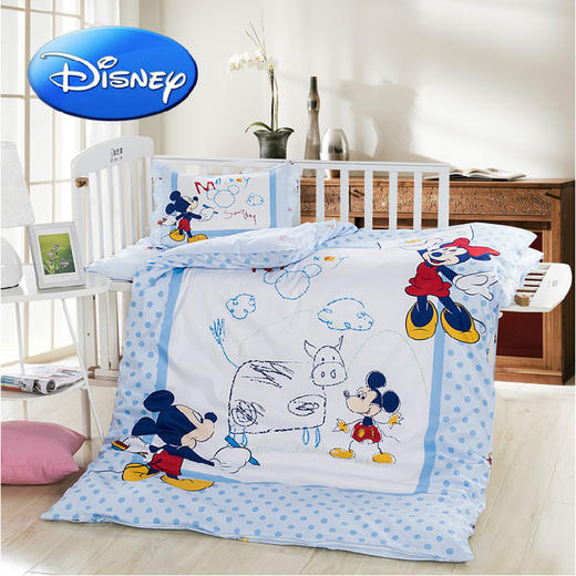 迪士尼婴儿床品件套 纯棉卡通婴幼儿宝宝四件套 被套被芯枕套枕芯幼儿园儿童被子 商品图1