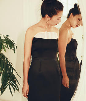 AtelierMissLu /Eartha 黑色纱褶抹胸裙