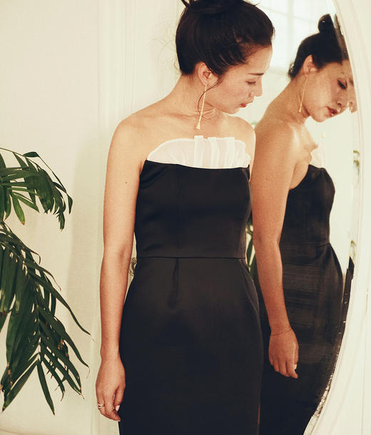 AtelierMissLu /Eartha 黑色纱褶抹胸裙 商品图0