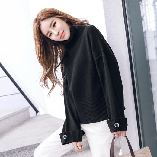 韩都衣舍2018韩版女装秋装新款高领套头宽松毛针织衫毛衣pc8405晽
