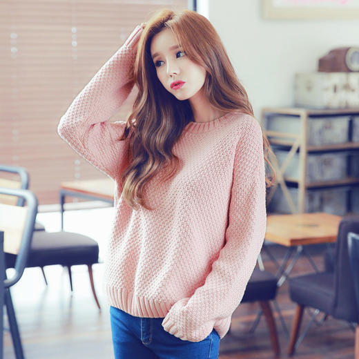 韩都衣舍2018秋新款女韩版宽松简约纯色百搭套头学生毛衣rw8211瑒