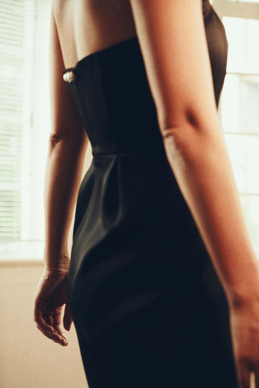 AtelierMissLu /Eartha 黑色纱褶抹胸裙 商品图8