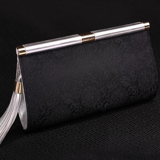 SAINTJOY/上久楷 女式宋锦晚宴包 黑色缠枝莲花纹.银色BWS16C0201 商品图1