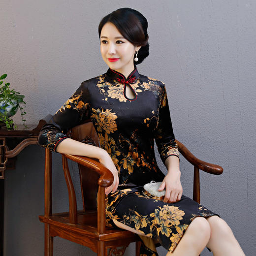 1026下架花姿兰高档丝绒面料修身旗袍za