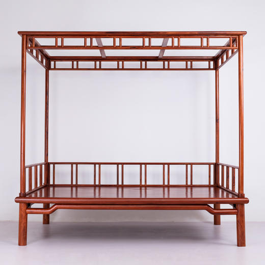 【典藏明作红木家具】缅甸酸枝四柱圆腿架子床