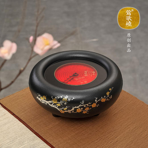 【莺歌烧旗舰店】黑底错金银梅花 电陶炉 商品图0