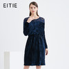 EITIE爱特爱女装秋季蕾丝镂空拼接丝绒长袖百皱连衣裙女5607334 商品缩略图0