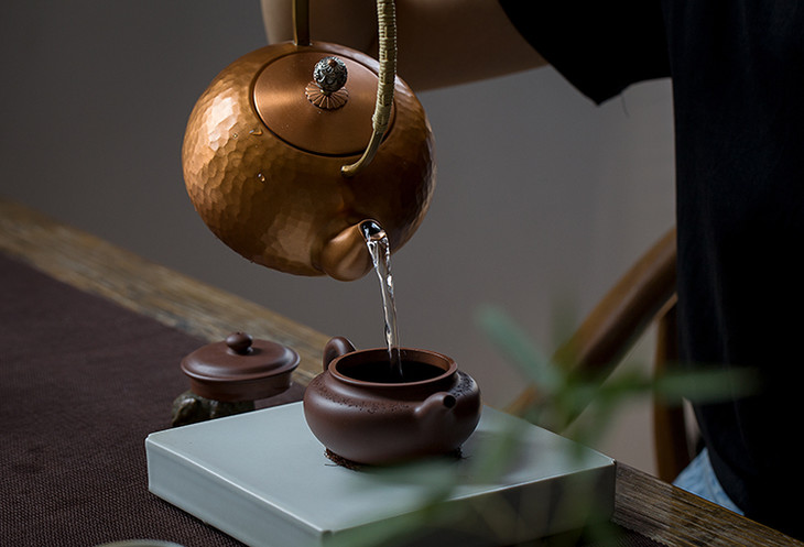 茶香记玄月铜壶橘黄手工锤纹紫铜意境茶器煮水壶泡茶壶功夫茶具