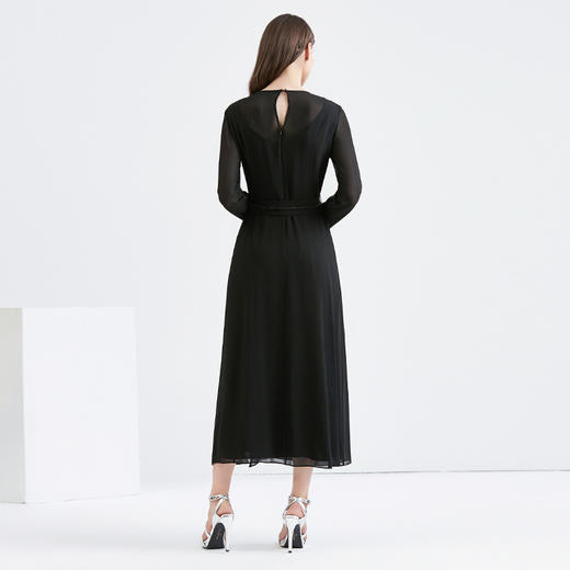 EITIE爱特爱女装早秋新款优雅气质系带收腰钉珠礼服裙长裙5677302 商品图3