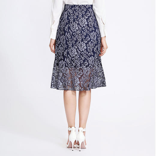 6—EITIE爱特爱女装早秋新品高腰蕾丝网纱钩花中长款半裙半身裙C1806106 商品图2