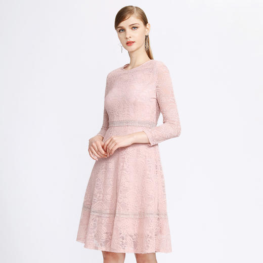 EITIE爱特爱女装早秋九分袖收腰网纱蕾丝钩花连衣裙A字裙C1807132 商品图2