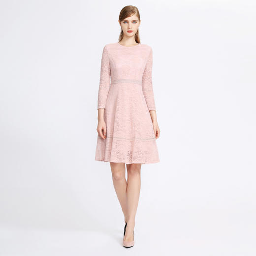 EITIE爱特爱女装早秋九分袖收腰网纱蕾丝钩花连衣裙A字裙C1807132 商品图1