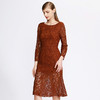 EITIE爱特爱女装早秋蕾丝钩花镂空性感包臀中长款连衣裙C1807138 商品缩略图2