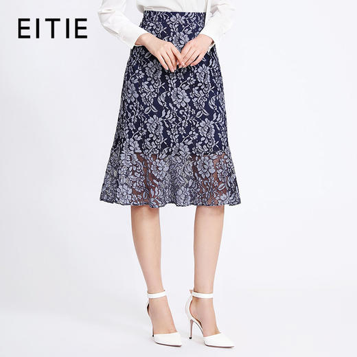 6—EITIE爱特爱女装早秋新品高腰蕾丝网纱钩花中长款半裙半身裙C1806106 商品图0