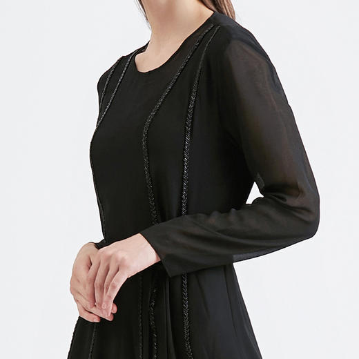 EITIE爱特爱女装早秋新款优雅气质系带收腰钉珠礼服裙长裙5677302 商品图4