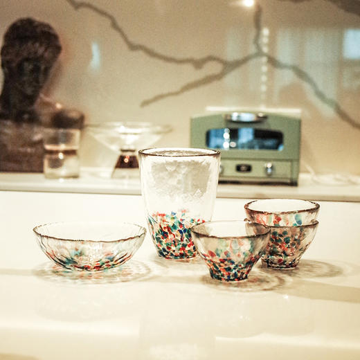 [屁侠HOUSE]日本进口 津轻手工 彩虹波点玻璃杯碗/玻璃杯(预售) 商品图0