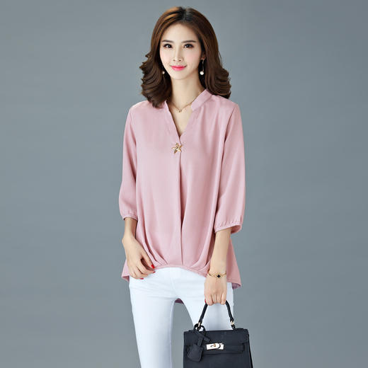 【年终亏本清仓】ghj-jm-137-8169夏季大码宽松显瘦v领七分袖百搭雪纺