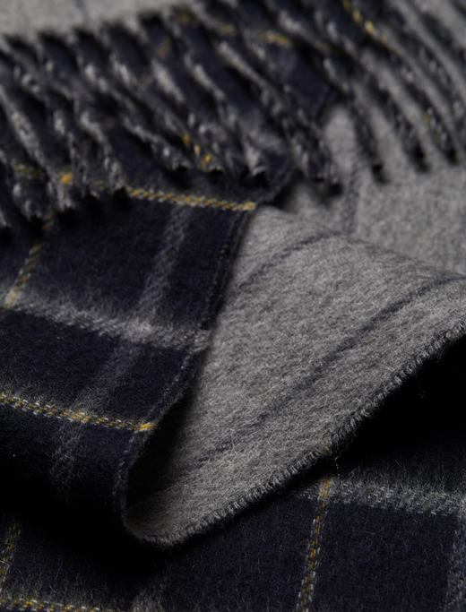 双面双色纯羊绒围巾 加宽 双窗格/灰色竖条 商品图2