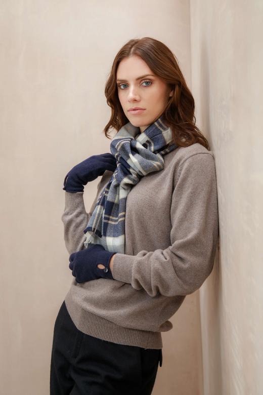 超细美利奴羊毛围巾  银色班诺克本格纹 商品图1