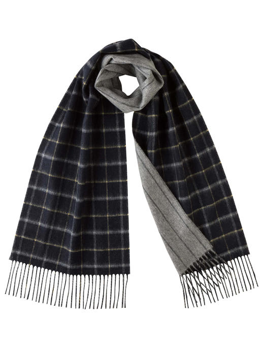 双面双色纯羊绒围巾 加宽 双窗格/灰色竖条 商品图0