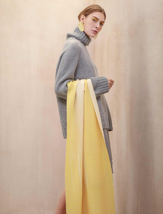 流淌的笔触 黄色 纯羊绒围巾 商品图1