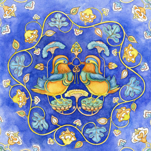 唐鸳鸯衔绶带手绘版画 商品图1