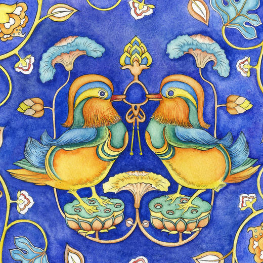 唐鸳鸯衔绶带手绘版画 商品图2