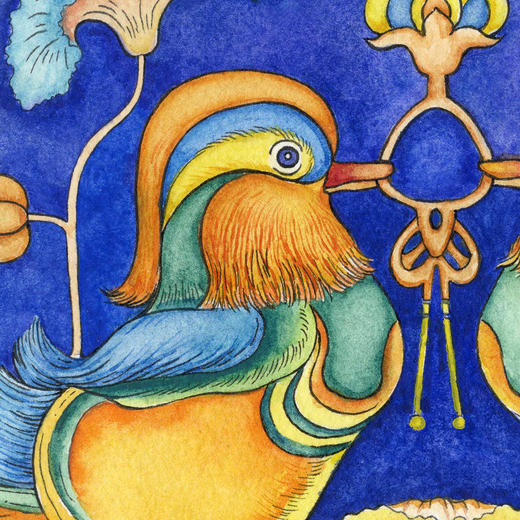 唐鸳鸯衔绶带手绘版画 商品图3