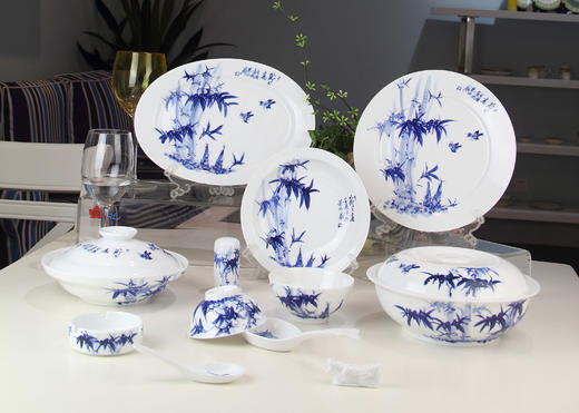 景德镇陶瓷 国瓷红叶 66头釉下手绘青花中餐具--节节高 商品图0