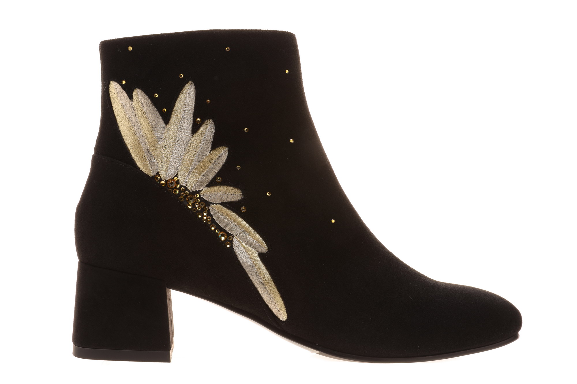 sheme鹤鸣 日光  新中式反绒 刺绣图案  粗跟时尚女士短靴