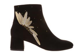 sheme鹤鸣 日光  新中式反绒 刺绣图案  粗跟时尚女士短靴