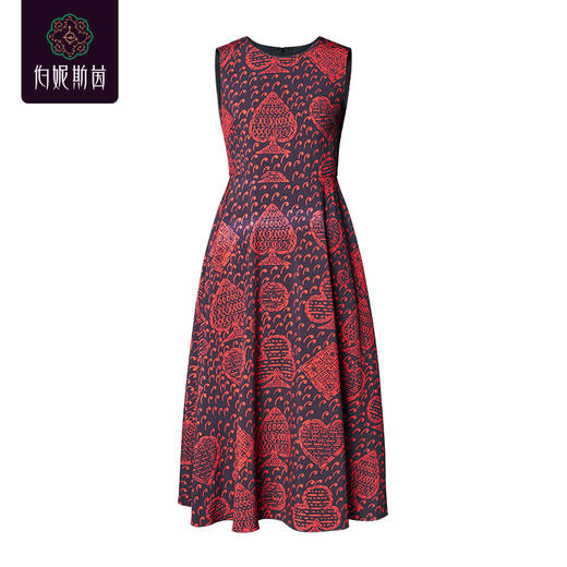 【伯妮斯茵】红色高密缎档印花连衣裙--戈迪拜尔夫人--《画尽世间光影，只为挚爱的女人》3S6739 商品图4