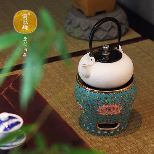 【莺歌烧旗舰店】莲花纹 宝蓝底 电陶风炉 商品图2