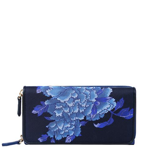 SAINTJOY/上久楷 女士宋锦手包 深蓝牡丹.黑色 BWS18B0134 商品图1