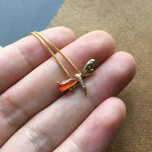 冰种红翡蜻蜓吊坠18k黄金钻石镶嵌 商品图5